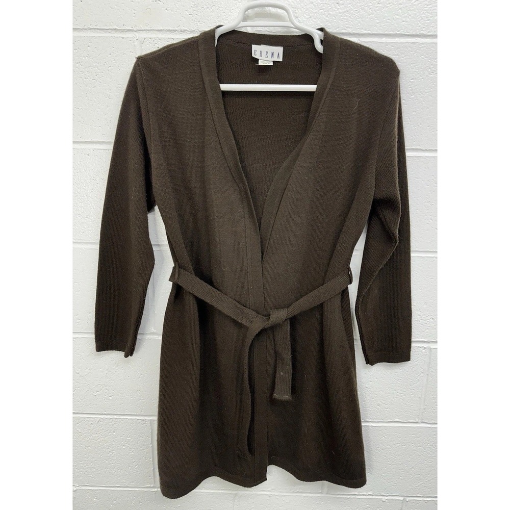 Erena Sweater Brown Open Front Long Sleeve Duster Belted‎ Cardigan / Women's M